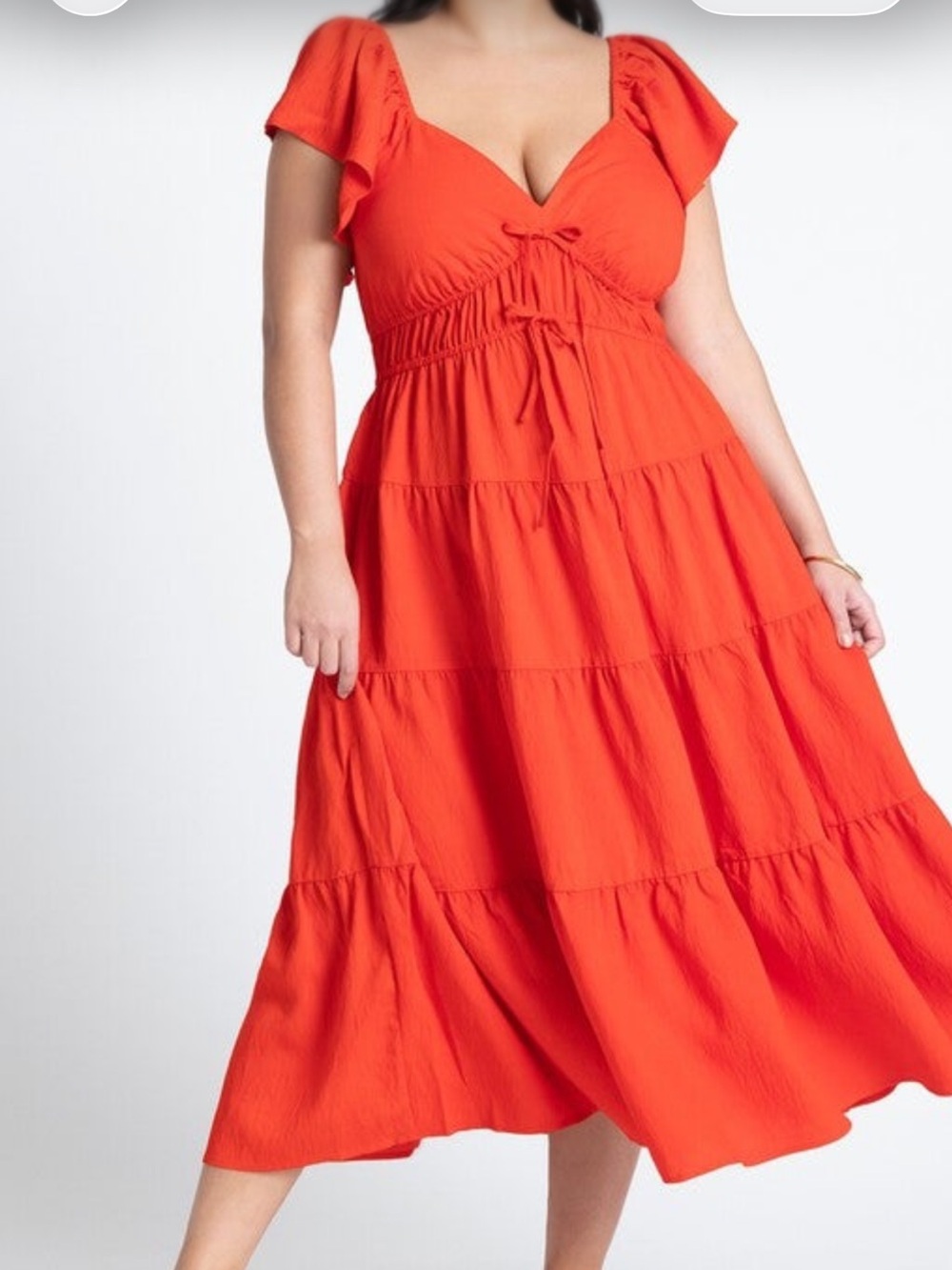 NWT Eloquii Women’s Tiered Midi Skirt - Bright Red